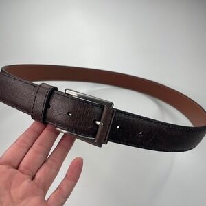 Johnston & Murphy Mens Brown Leather Dress Belt Size 38 Gunmetal Buckle 75-7339